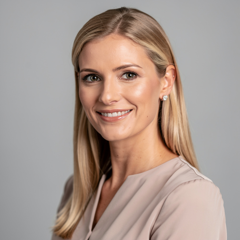 Studio portrait of a young European businesswoman